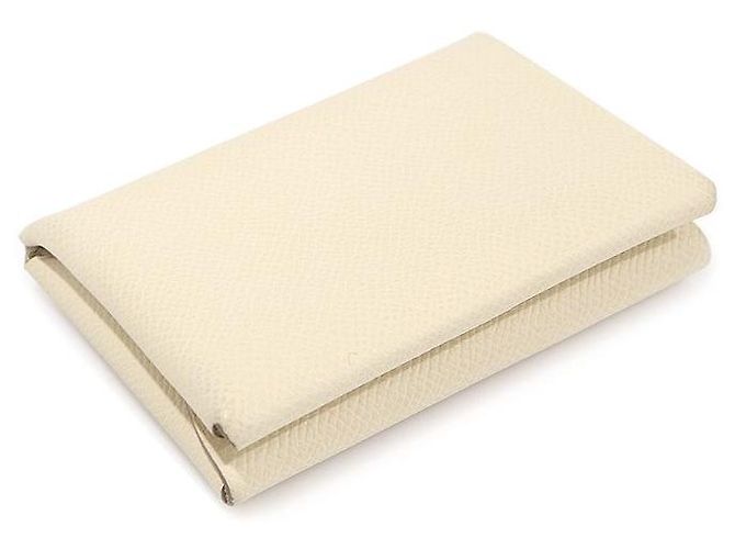 Hermès Tarjetero compacto Calvi Duo en piel de becerro Epsom plata Blanco - vista 3