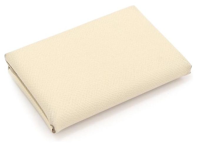 Hermès Tarjetero compacto Calvi Duo en piel de becerro Epsom plata Blanco - vista 4