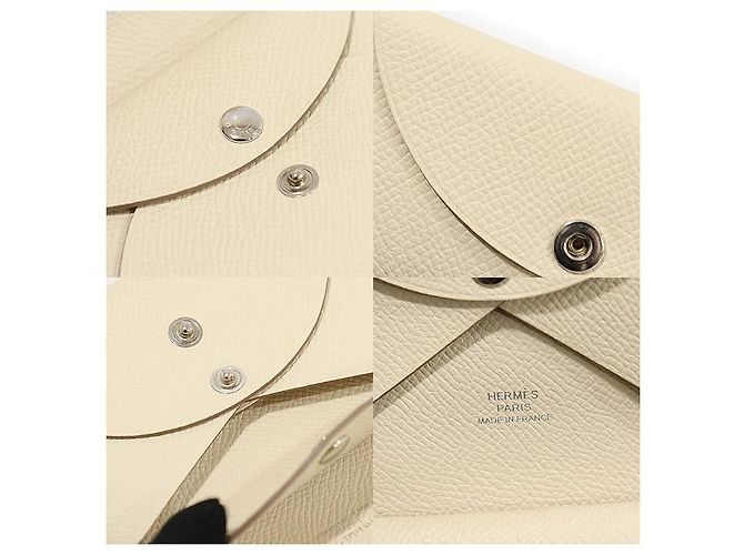 Hermès Tarjetero compacto Calvi Duo en piel de becerro Epsom plata Blanco - vista 7