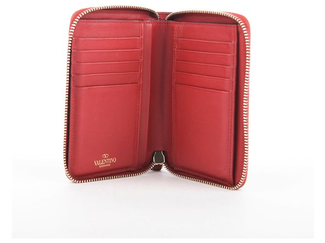 Valentino Red Leather Rockstud Zip Wallet - view 12