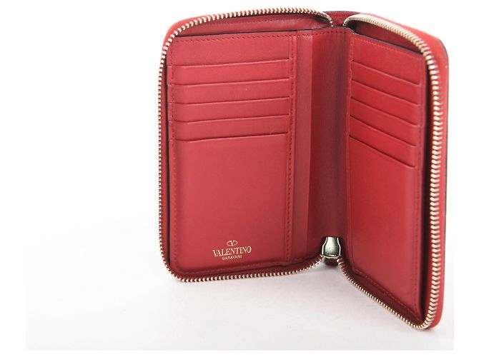 Valentino Red Leather Rockstud Zip Wallet - view 13