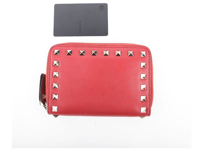 Valentino Red Leather Rockstud Zip Wallet - view 14