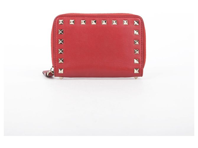 Valentino Red Leather Rockstud Zip Wallet - view 2