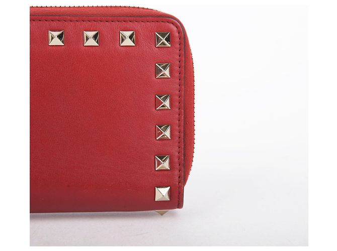 Valentino Red Leather Rockstud Zip Wallet - view 3