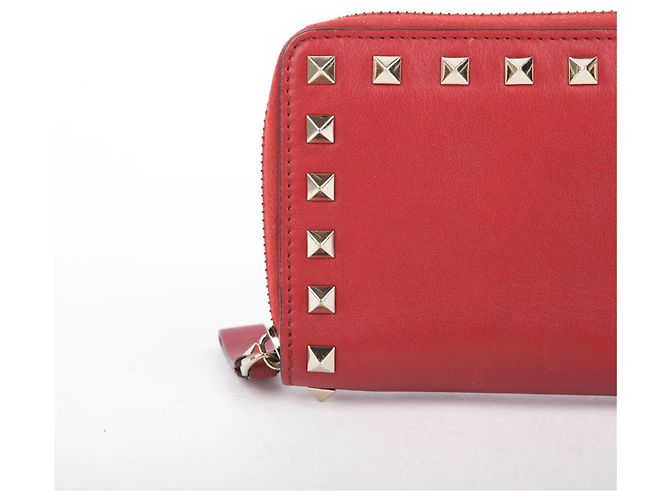 Valentino Red Leather Rockstud Zip Wallet - view 4