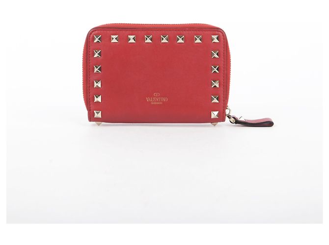 Valentino Red Leather Rockstud Zip Wallet - view 5