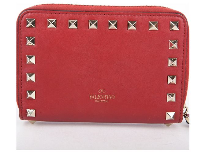 Valentino Red Leather Rockstud Zip Wallet - view 6