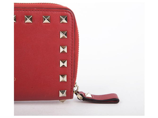 Valentino Red Leather Rockstud Zip Wallet - view 7