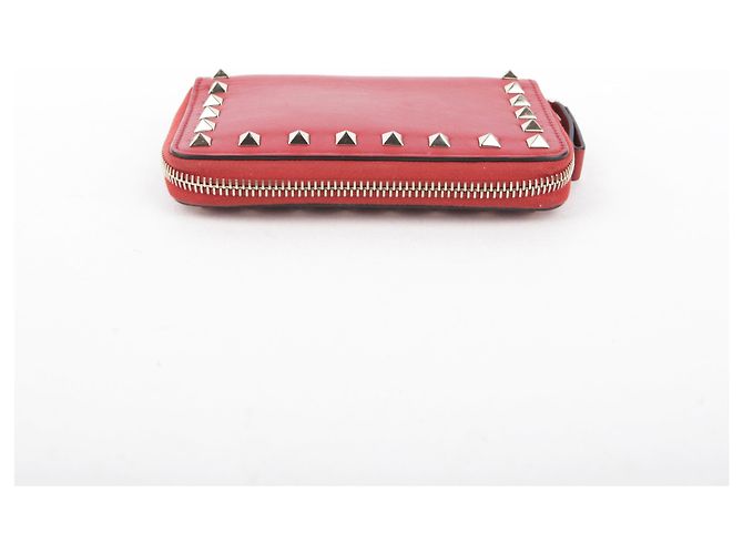 Valentino Red Leather Rockstud Zip Wallet - view 8