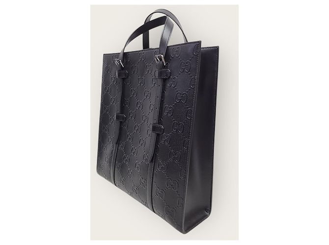 Gucci Black GG Embossed Leather Medium Tote Bag - view 2