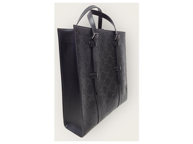 Gucci Black GG Embossed Leather Medium Tote Bag - view 3