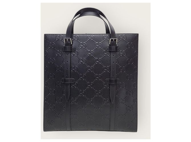 Gucci Black GG Embossed Leather Medium Tote Bag - view 5