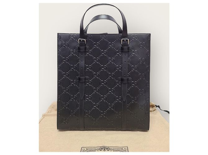 Gucci Black GG Embossed Leather Medium Tote Bag - view 7