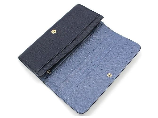 Tod's Portafoglio lungo con patta in pelle blu navy e argento - vista 3