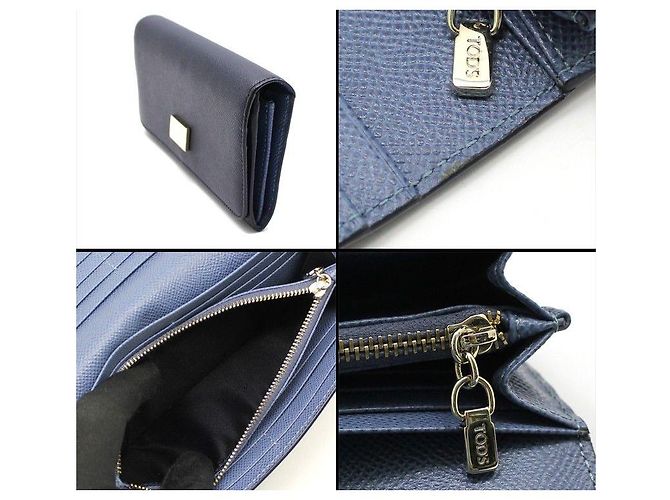 Tod's Portafoglio lungo con patta in pelle blu navy e argento - vista 7