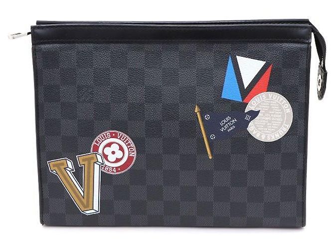 Louis Vuitton Damier Graphite LV League Pochette Voyage MM Clutch Nero - vista 2