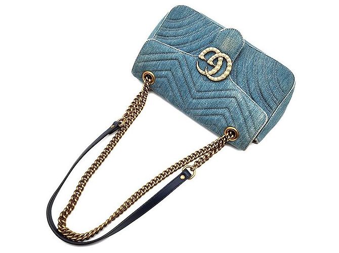 Gucci Borsa a Spalla Denim Limited Mamont Matelassé Blu - vista 4