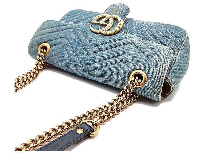 Gucci Borsa a Spalla Denim Limited Mamont Matelassé Blu - vista 6