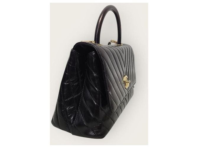 Chanel Medium Black Vintage Calfskin Chevron Coco Handle Nero - vista 4
