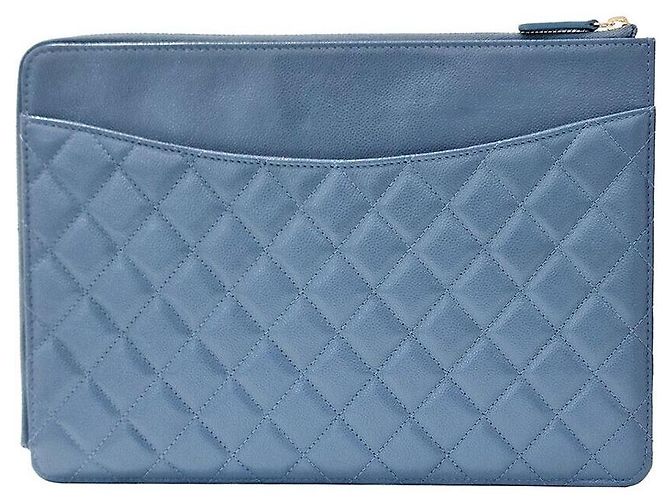 Chanel Clutch con patta in caviar Blu - vista 2