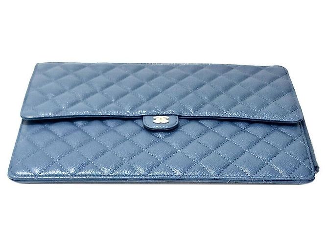 Chanel Clutch con patta in caviar Blu - vista 5
