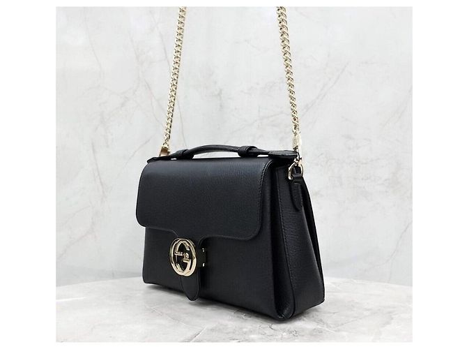 Gucci Interlocking Top Handle Leder Schultertasche mit Kette Schwarz - Ansicht 2
