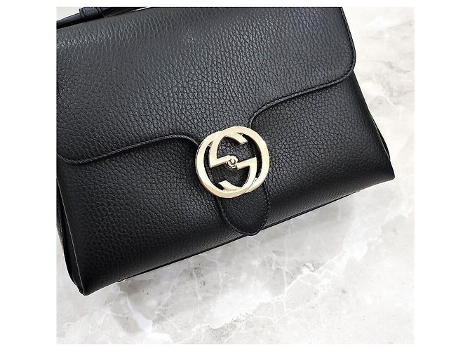 Gucci Interlocking Top Handle Leder Schultertasche mit Kette Schwarz - Ansicht 5