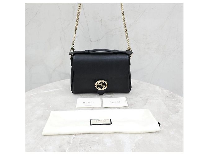 Gucci Interlocking Top Handle Leder Schultertasche mit Kette Schwarz - Ansicht 8