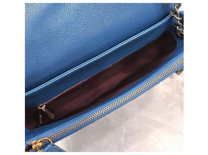 Chanel cc CC Coco Curve in pelle di vitello con patta e catena - Borsa a tracolla Blu - vista 7