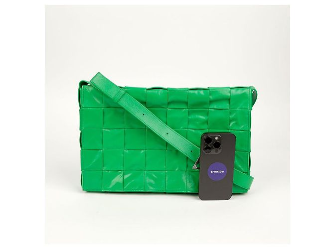 Bottega Veneta Borsa a tracolla Maxi Parquet Intrecciato in pelle Cassette Verde - vista 14