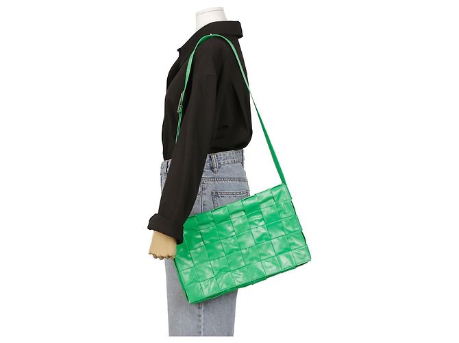 Bottega Veneta Borsa a tracolla Maxi Parquet Intrecciato in pelle Cassette Verde - vista 15