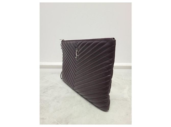 Saint Laurent Clutch Matelassé YSL bordeaux e argento Rosso - vista 2