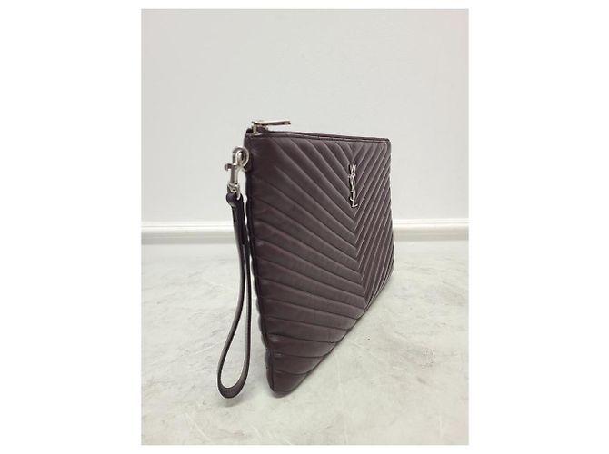 Saint Laurent Clutch Matelassé YSL bordeaux e argento Rosso - vista 3