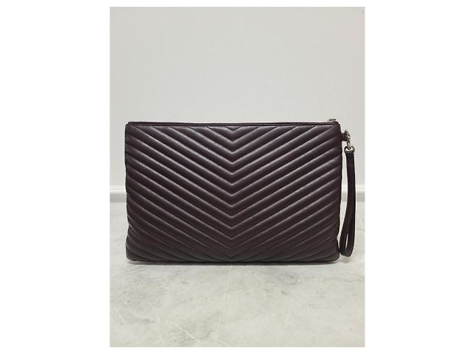 Saint Laurent Clutch Matelassé YSL bordeaux e argento Rosso - vista 5