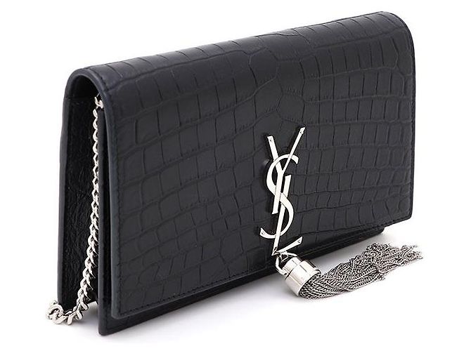Saint Laurent Borsa a tracolla WOC Crocodile Kate con nappa Nero - vista 2