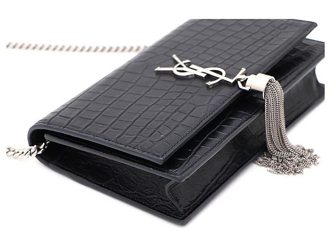 Saint Laurent Borsa a tracolla WOC Crocodile Kate con nappa Nero - vista 4