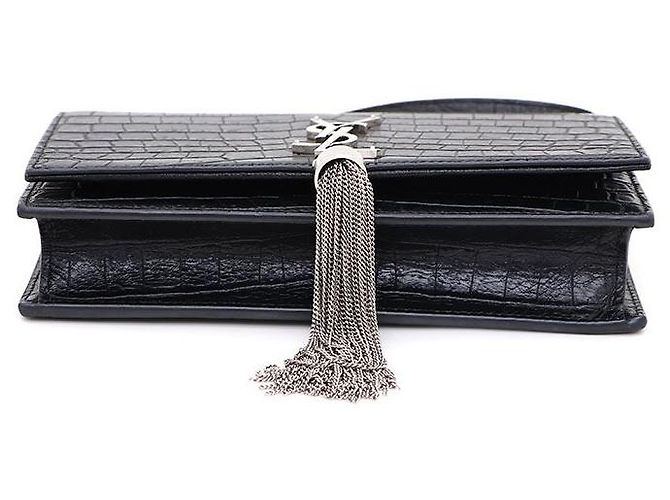 Saint Laurent Borsa a tracolla WOC Crocodile Kate con nappa Nero - vista 5