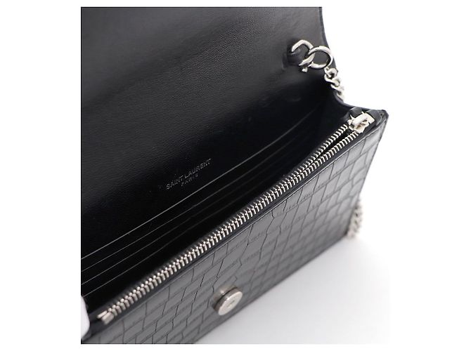 Saint Laurent Borsa a tracolla WOC Crocodile Kate con nappa Nero - vista 6