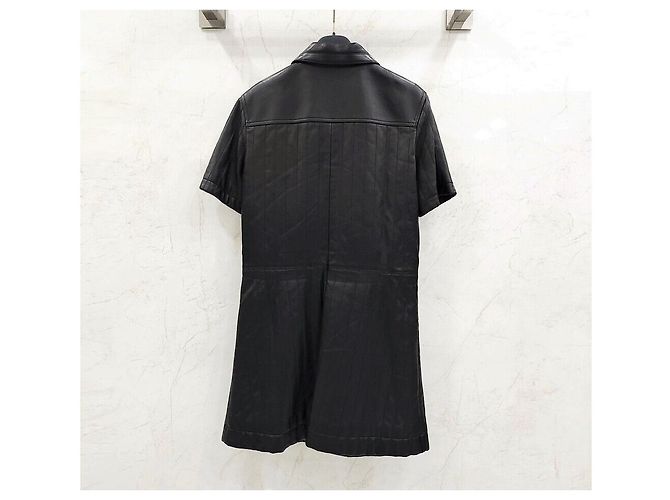 Louis Vuitton Abito in pelle a righe con zip Nero - vista 2
