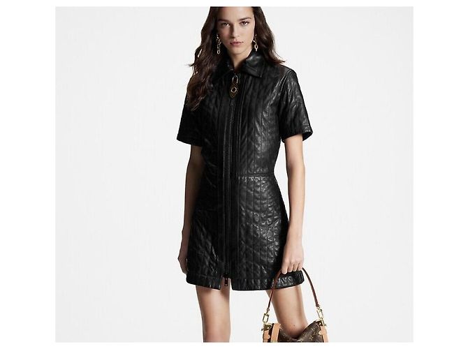 Louis Vuitton Abito in pelle a righe con zip Nero - vista 7