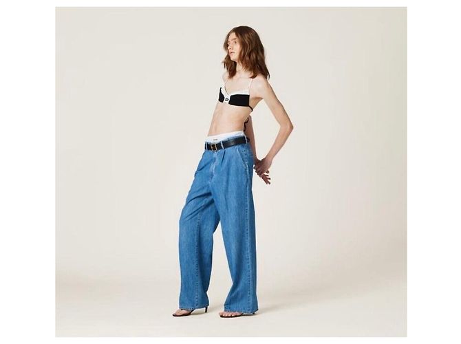 Miu Miu Pantaloni in denim chambray blu classico - vista 6