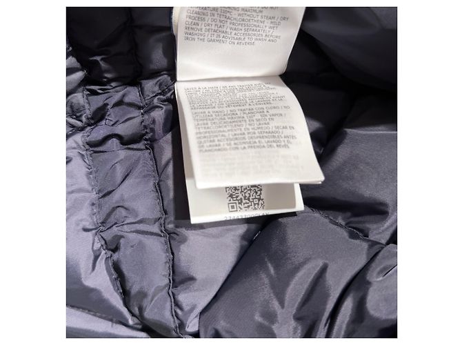 Moncler Logo Patch Hooded Long Down Jacket Navy Blue - view 11