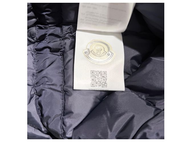 Moncler Logo Patch Hooded Long Down Jacket Navy Blue - view 12