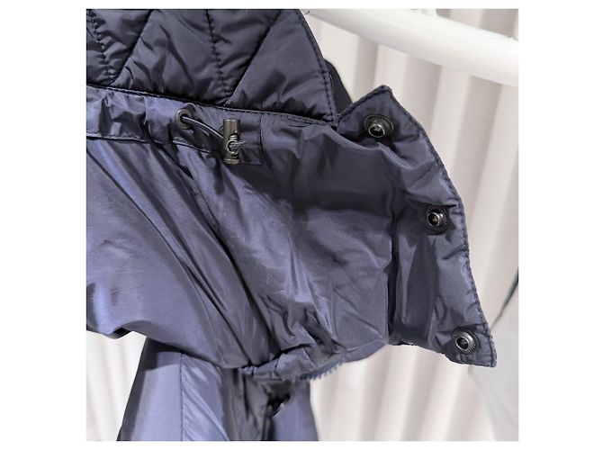 Moncler Logo Patch Hooded Long Down Jacket Navy Blue - view 5