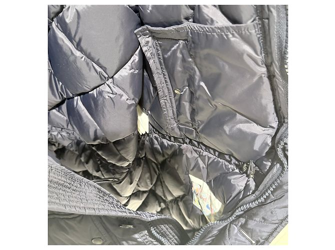 Moncler Logo Patch Hooded Long Down Jacket Navy Blue - view 6