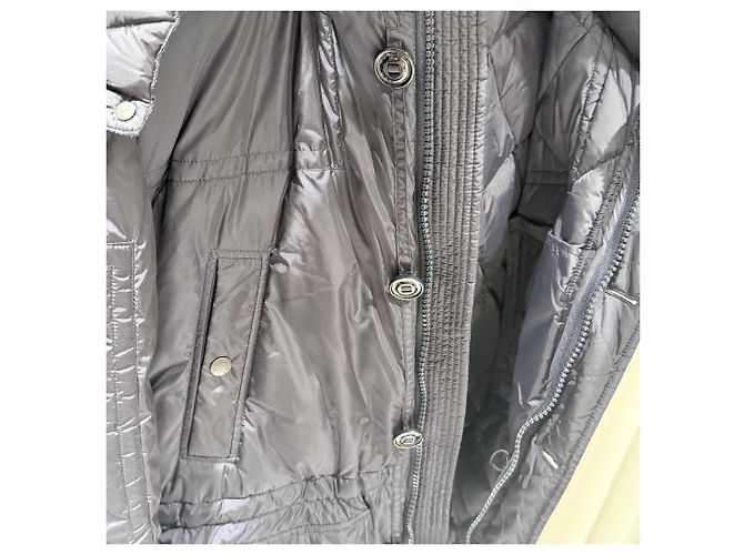 Moncler Logo Patch Hooded Long Down Jacket Navy Blue - view 7