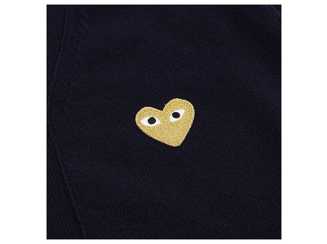 Comme Des Garcons NAVY Unisex Cardigan mit goldenem Herz-Patch Blau - Ansicht 4