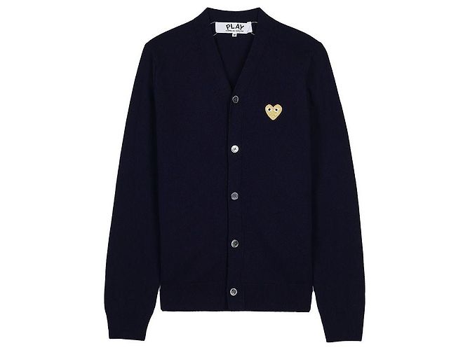 Comme Des Garcons NAVY Unisex Cardigan mit goldenem Herz-Patch Blau - Ansicht 7