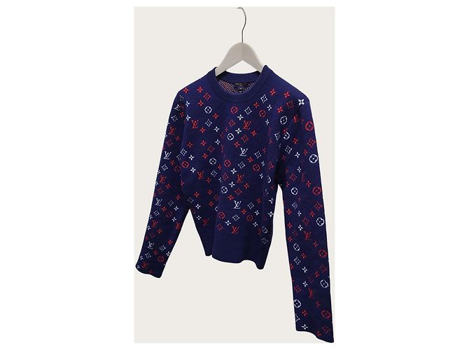 Louis Vuitton Navy Multi-Color Monogram Jacquard Pullover Knit Blue - view 2