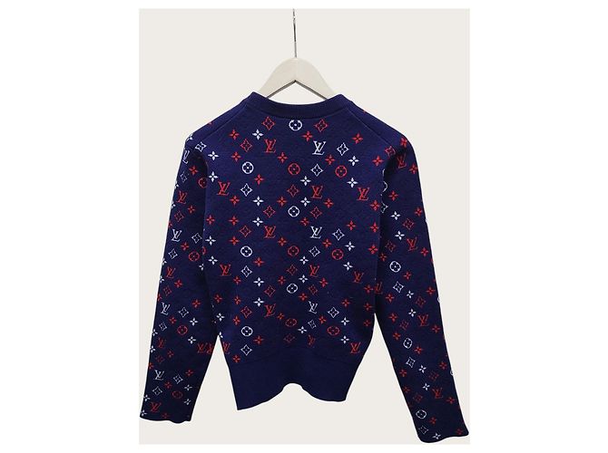 Louis Vuitton Navy Multi-Color Monogram Jacquard Pullover Knit Blue - view 4